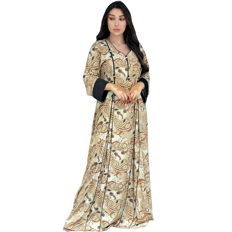 MS554#Muslim Arab Dubai women's fashion printed robes Middle East cross-border e-commerce hot selling dresses