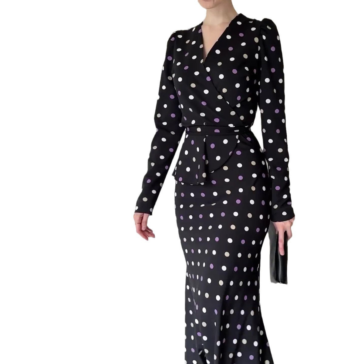 MS445#Women's polka dot lace-up waist dress