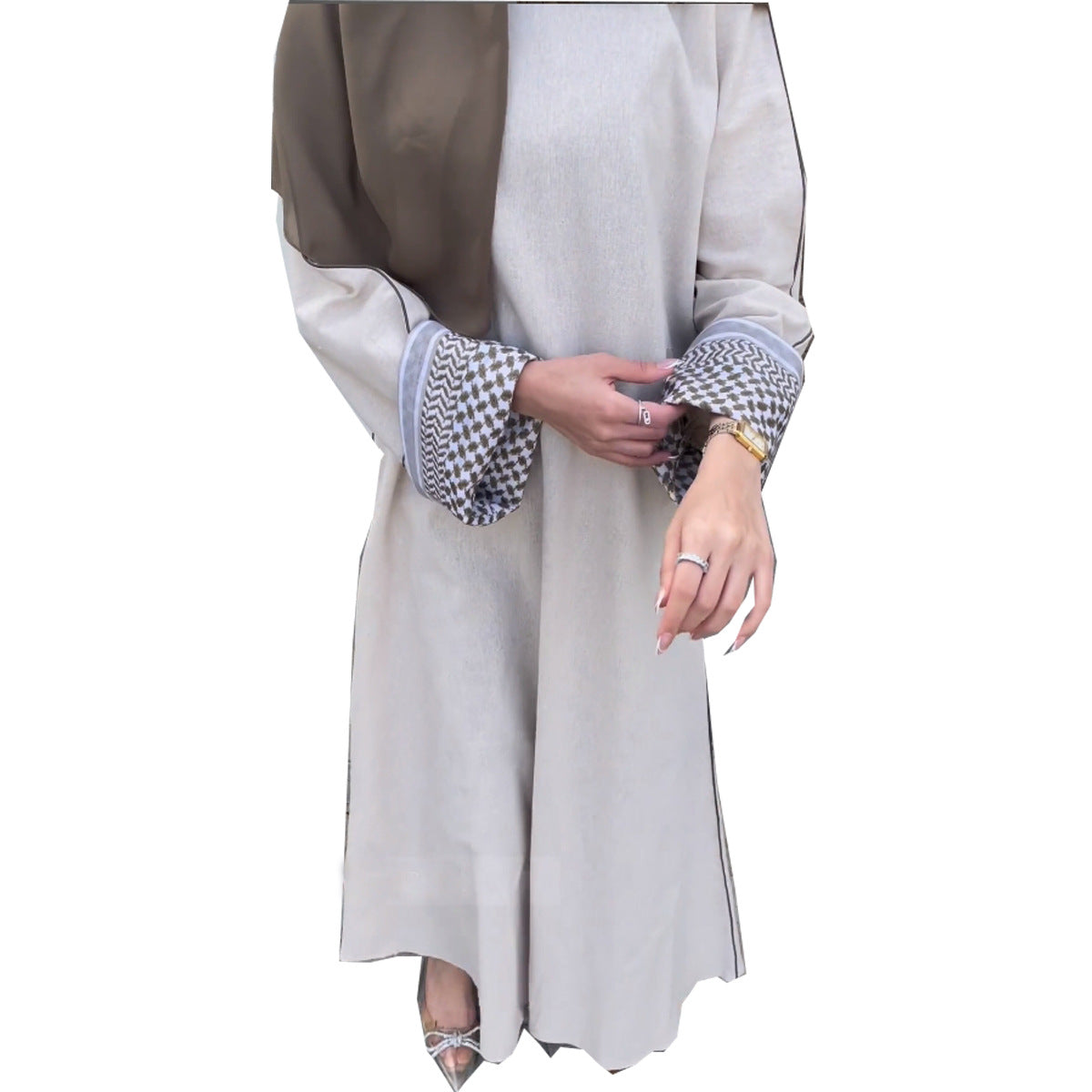 MS583# Fashionable European and American women's summer new cross-border Middle Eastern Muslim stitching printed cardigan robe