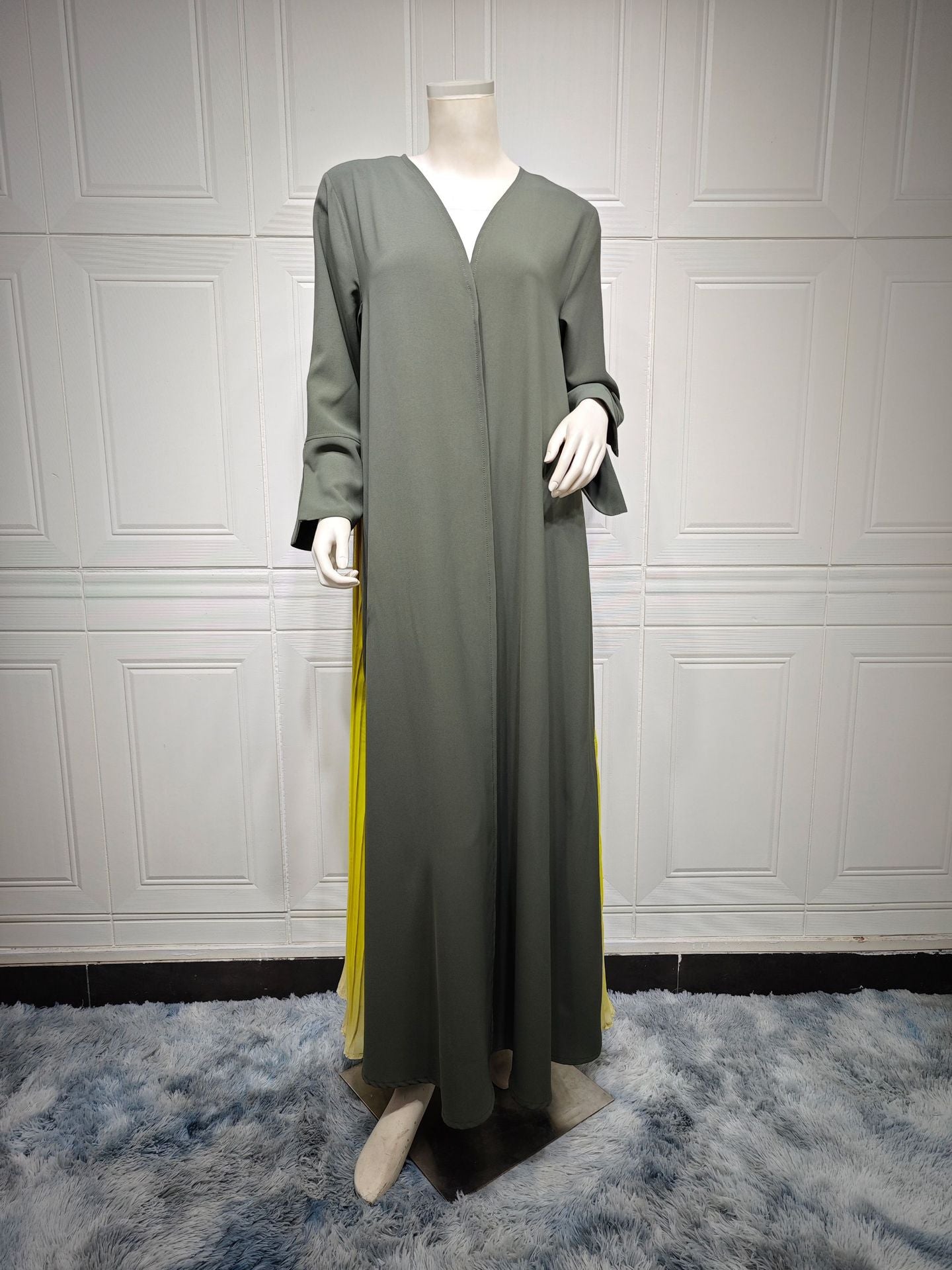 MS441#Muslim Abaya robe cardigan pleated stitching dress