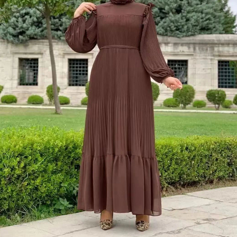 MS517#Women's pure color high-neck pullover fashion loose Middle Eastern dress