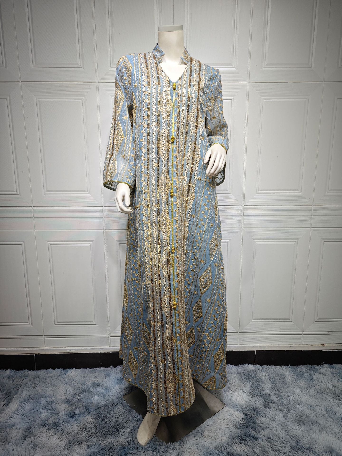 MS425#Muslim gauze embroidered sequined stitching robe