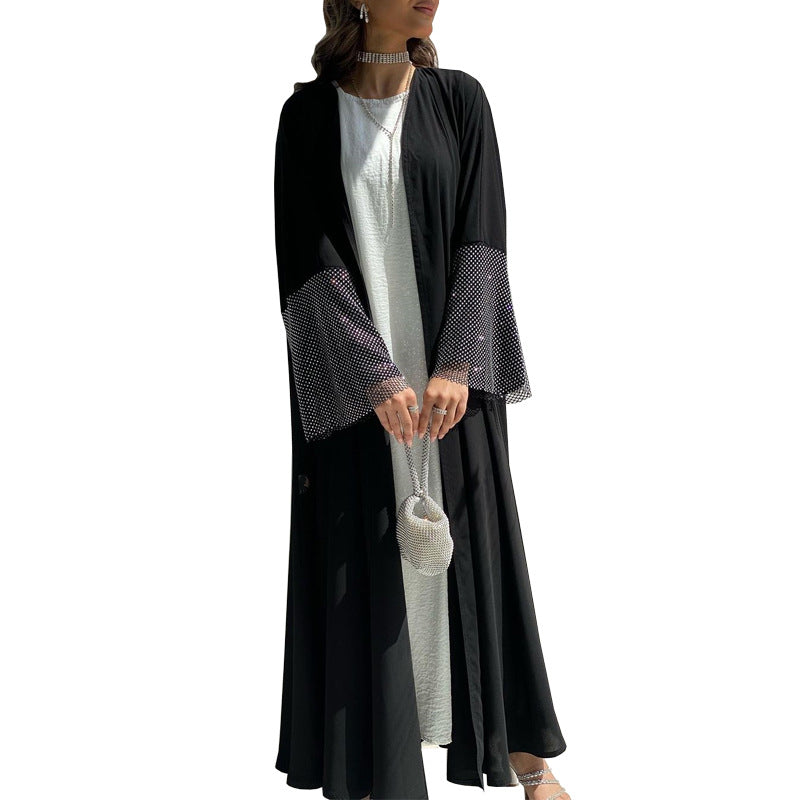 MS427#Muslim abaya elastic diamond mesh cardigan robe (NO inner dress)