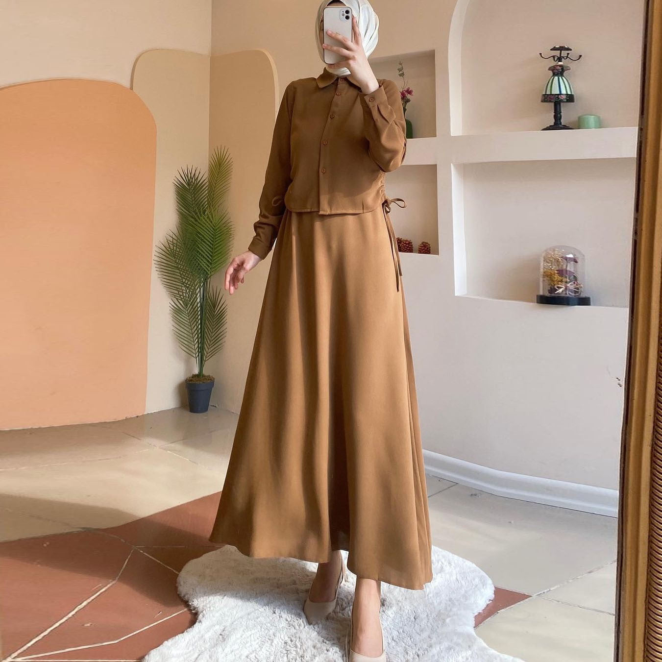 MS481#Skirt set muslim long-sleeved shirt dress