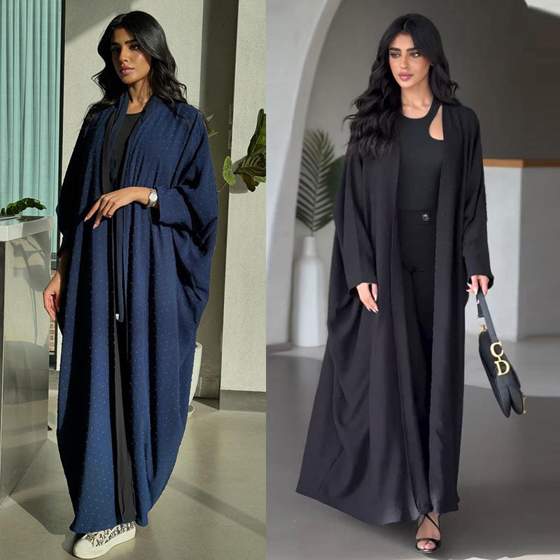 MS571#Middle Eastern women's Muslim abaya cardigan wool ball solid color patchwork coat