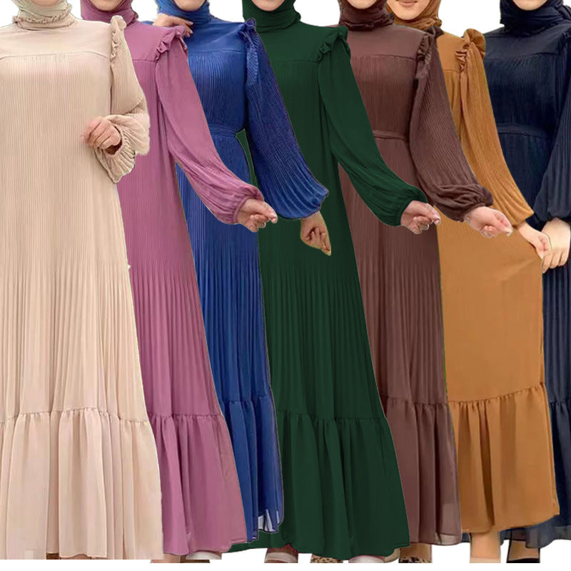 MS517#Women's pure color high-neck pullover fashion loose Middle Eastern dress