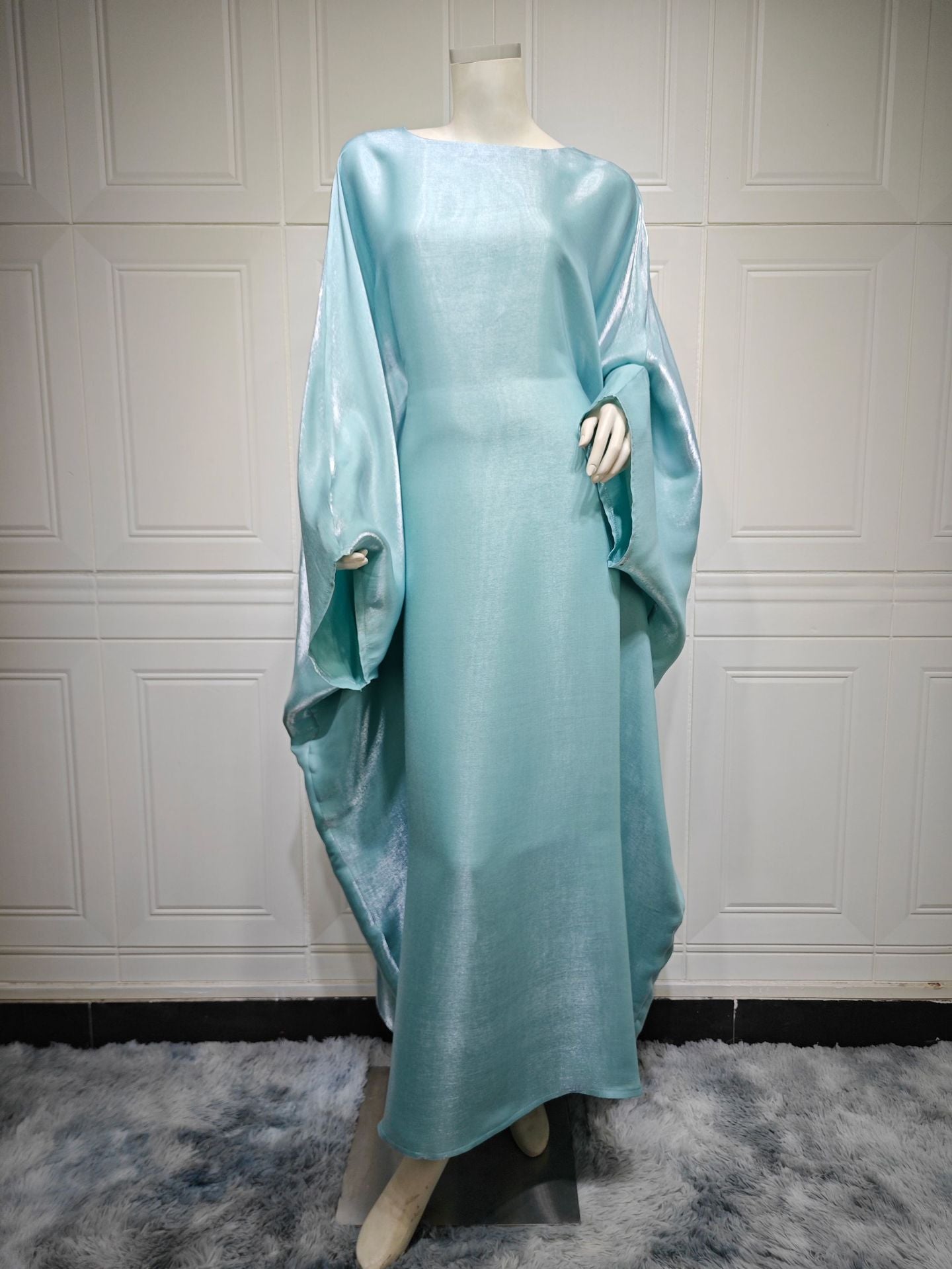 MS535#New 2024 summer Middle Eastern modest Muslim fashion bright silk satin waist abaya dress