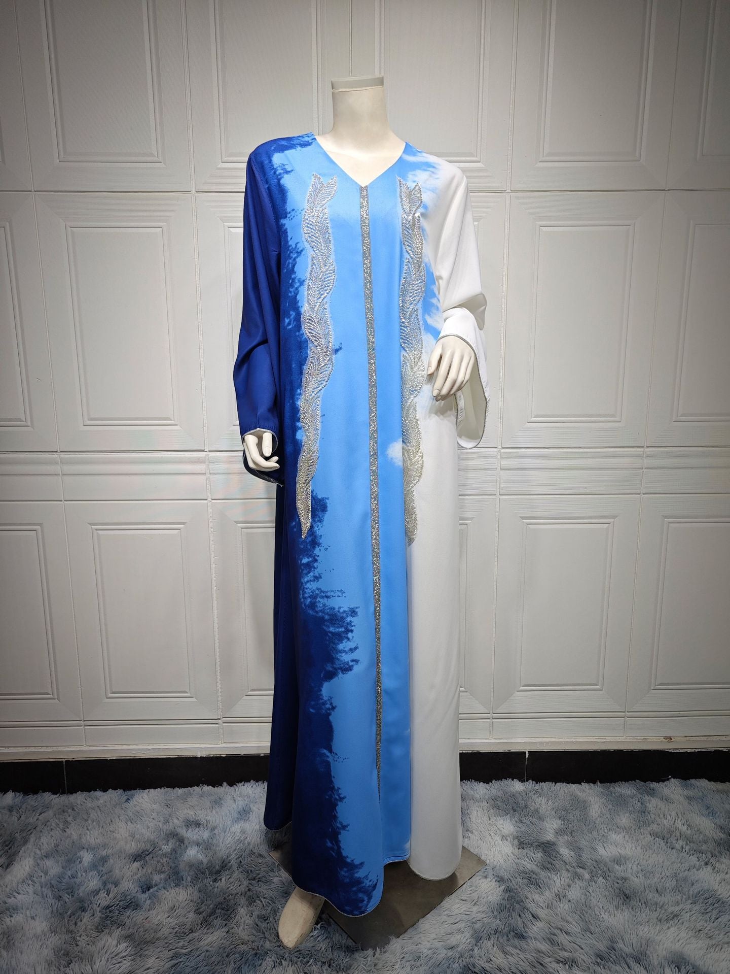 MS430#Muslim abaya clothing beaded embroidered tie-dyed rhinestone robe