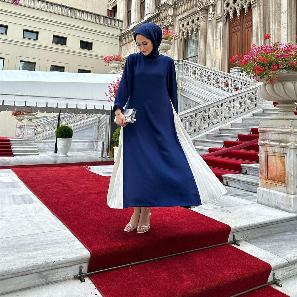 MS482#muslimabaya gown Loose long sleeve plus-size pleated dress Long skirt