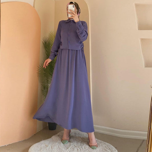 MS481#Skirt set muslim long-sleeved shirt dress