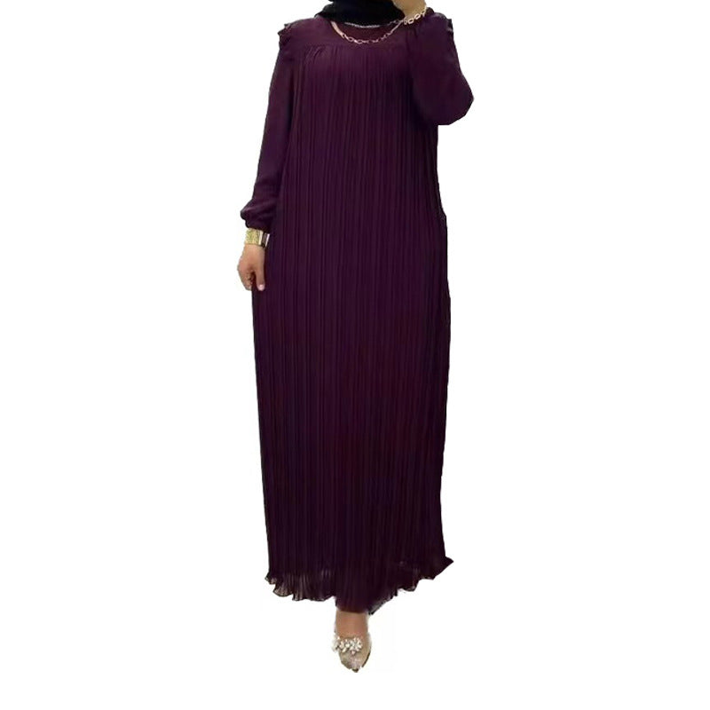 MS518#Women's solid color high-neck fashion loose dress with belt