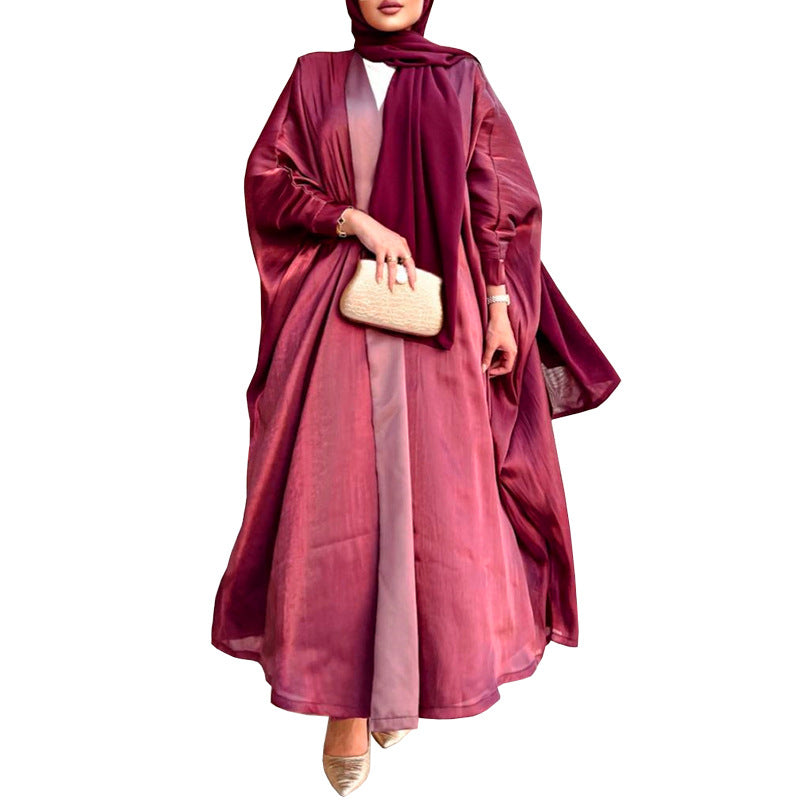 MS442#Fashion modest Muslim bright satin bat sleeve robe