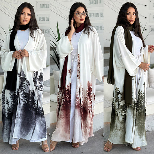 MS558# Middle East 2024 Summer Muslim Clothing Fashion Tie-Dye Cape European and American Abaya Cardigan Dress