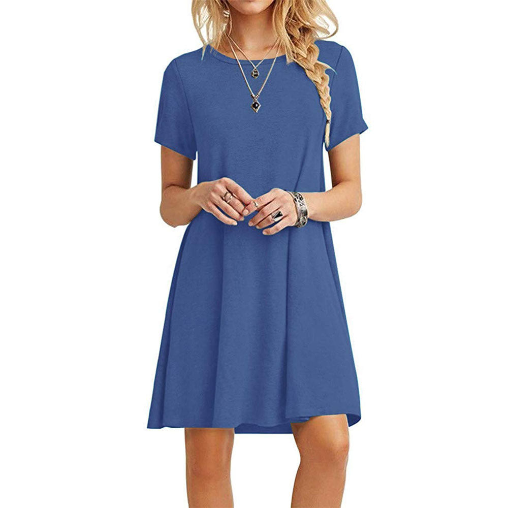 FS305#Women's Casual Plain Simple T-Shirt Loose Dress