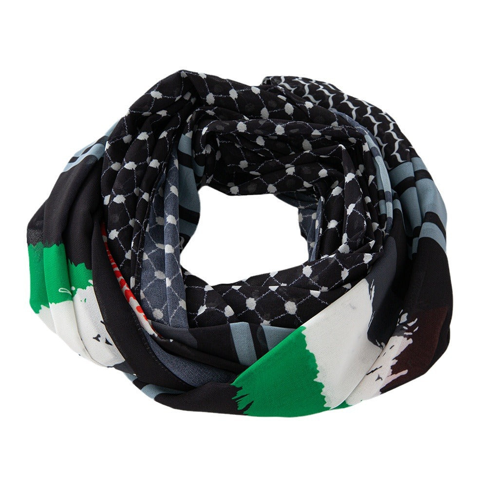 TJ600#Head scarf chiffon print scarf