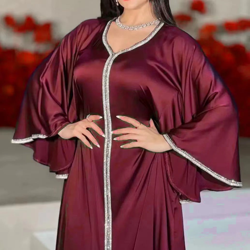 MS513#Muslim fashion diamond abaya robe for women