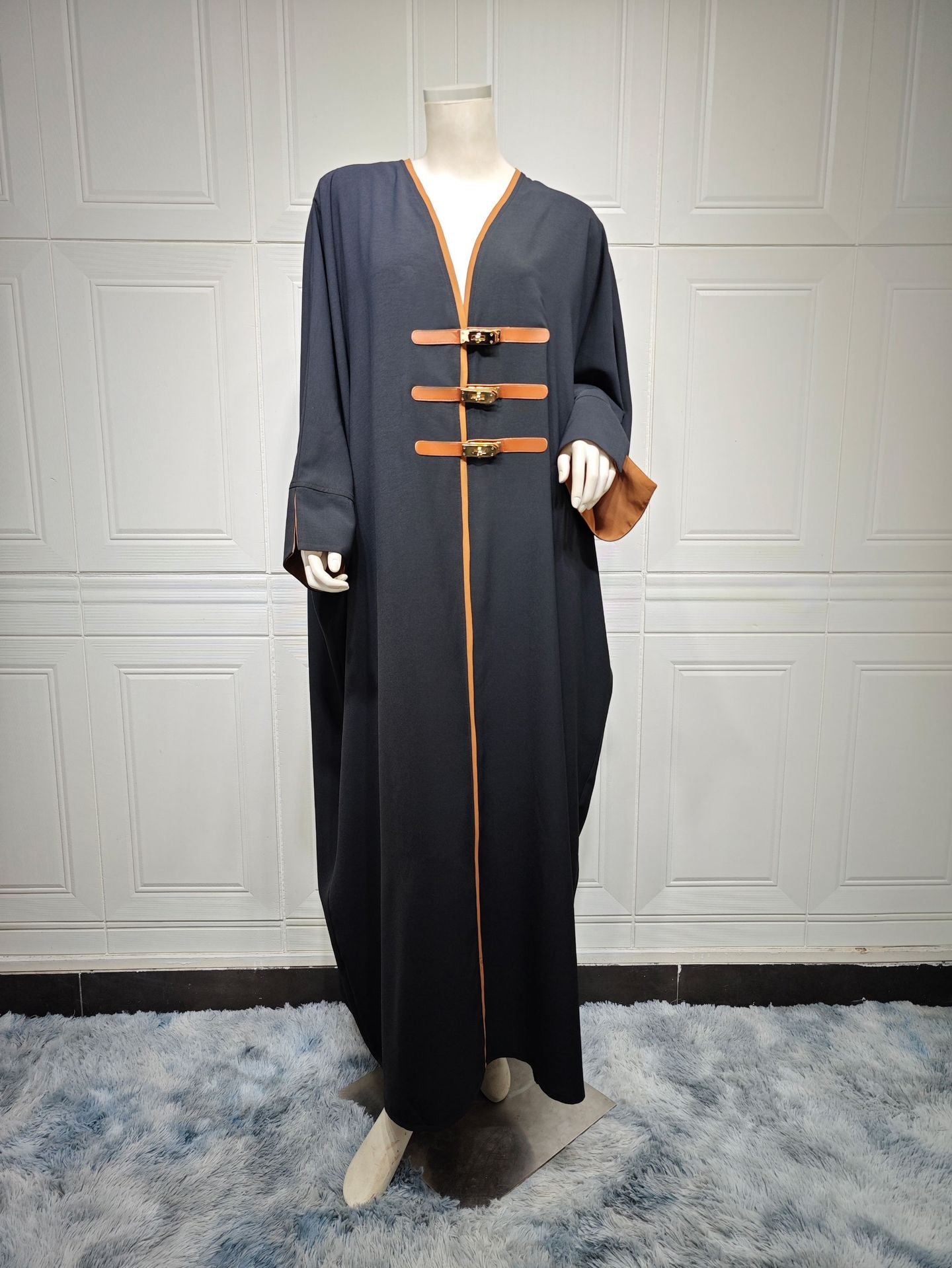 MS440#Modest fashion cardigan leather buckle Abaya robe