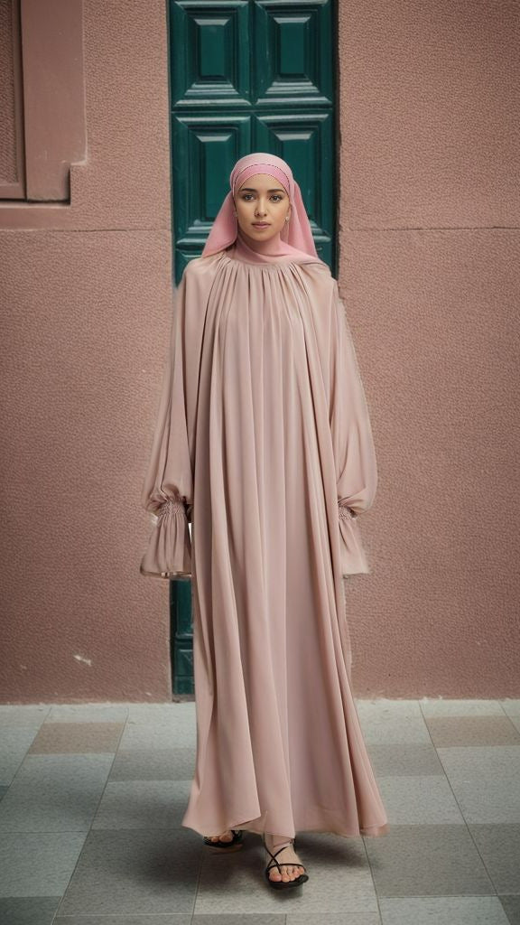 MS473#Muslim double chiffon flapper sleeve pleated silhouette dress