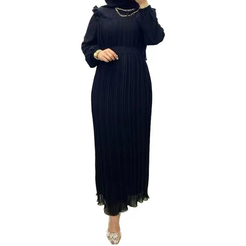 MS518#Women's solid color high-neck fashion loose dress with belt