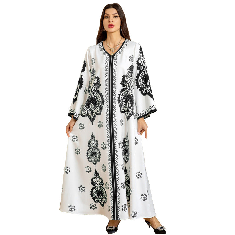 MS552#Muslim women's clothing Arabia Dubai hot diamond beaded fashion dress printed robe