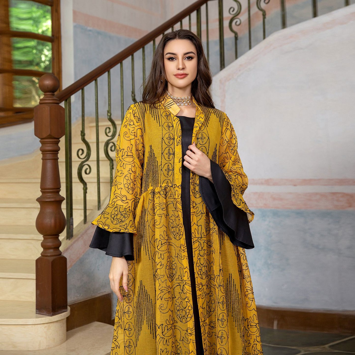 MS426#Muslim Lady Lotus Leaf Sleeve Two-piece Robe Set