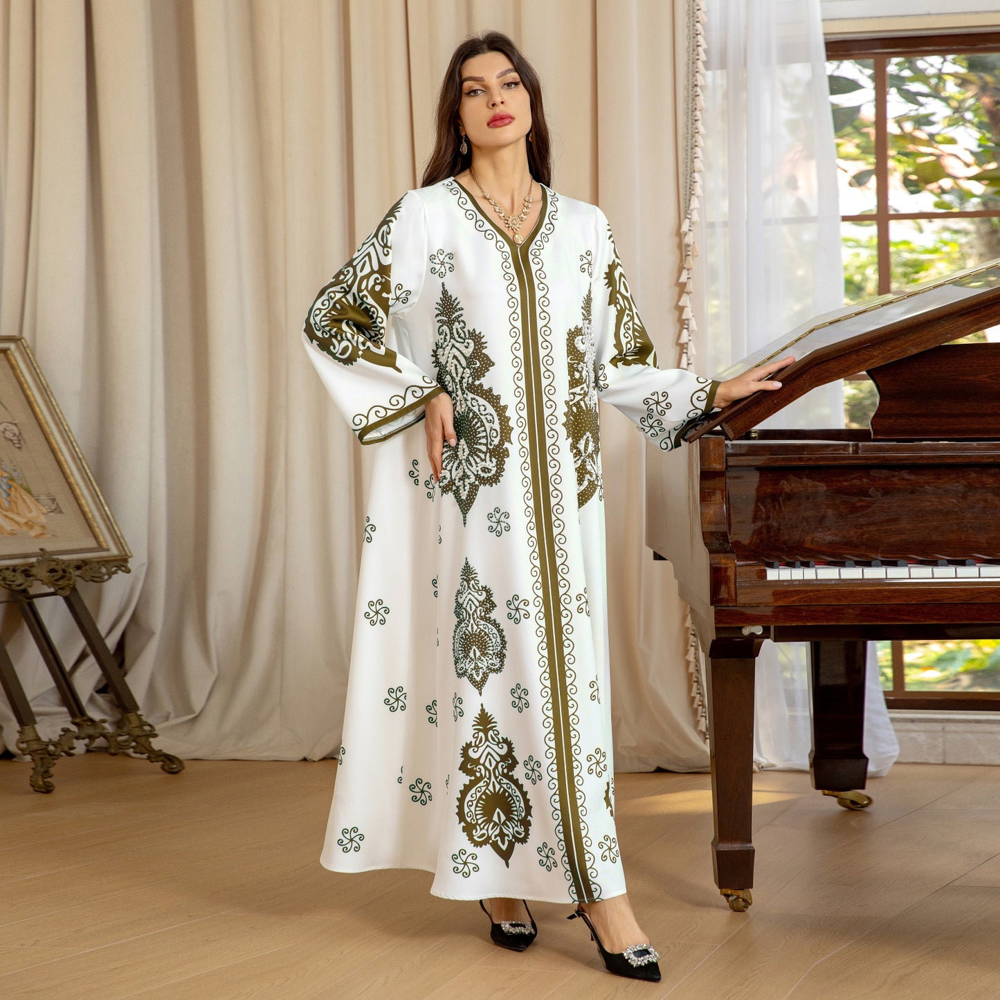 MS552#Muslim women's clothing Arabia Dubai hot diamond beaded fashion dress printed robe