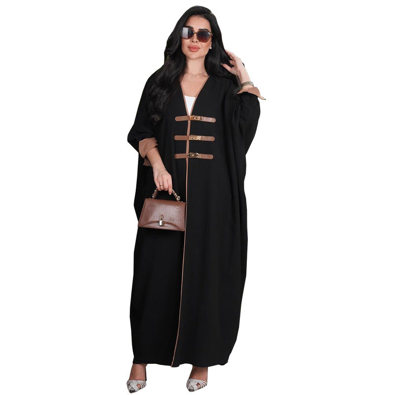 MS440#Modest fashion cardigan leather buckle Abaya robe