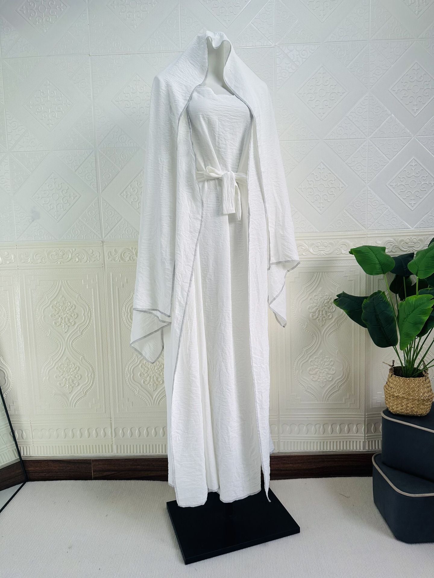 MS496#Women's Dubai Turkish Cardigan with matching dress 2 piece robe (including headscarf)