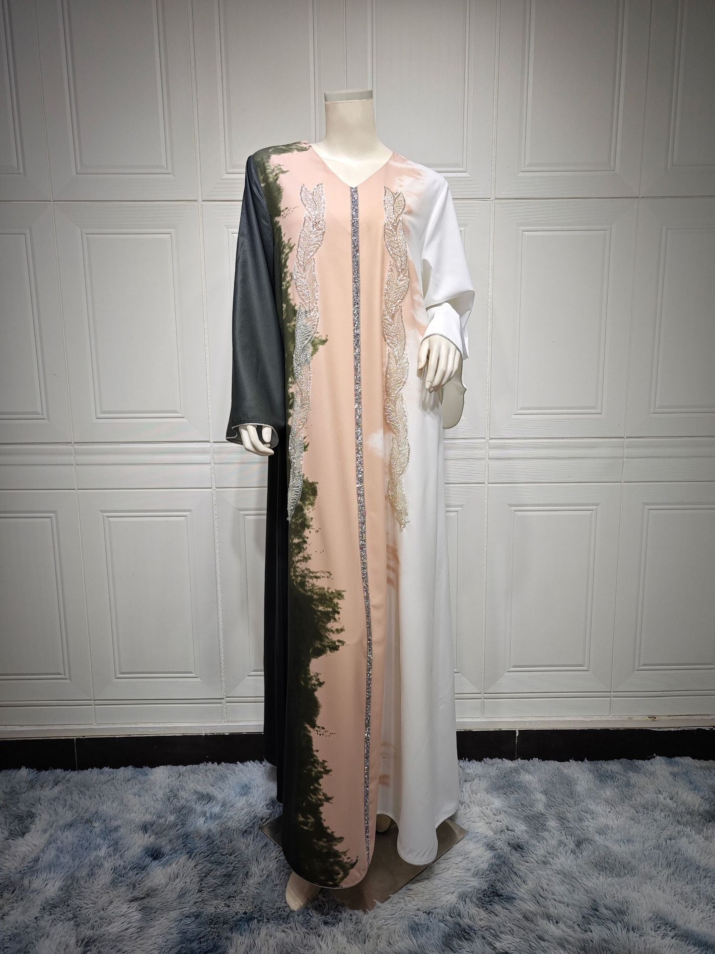 MS430#Muslim abaya clothing beaded embroidered tie-dyed rhinestone robe