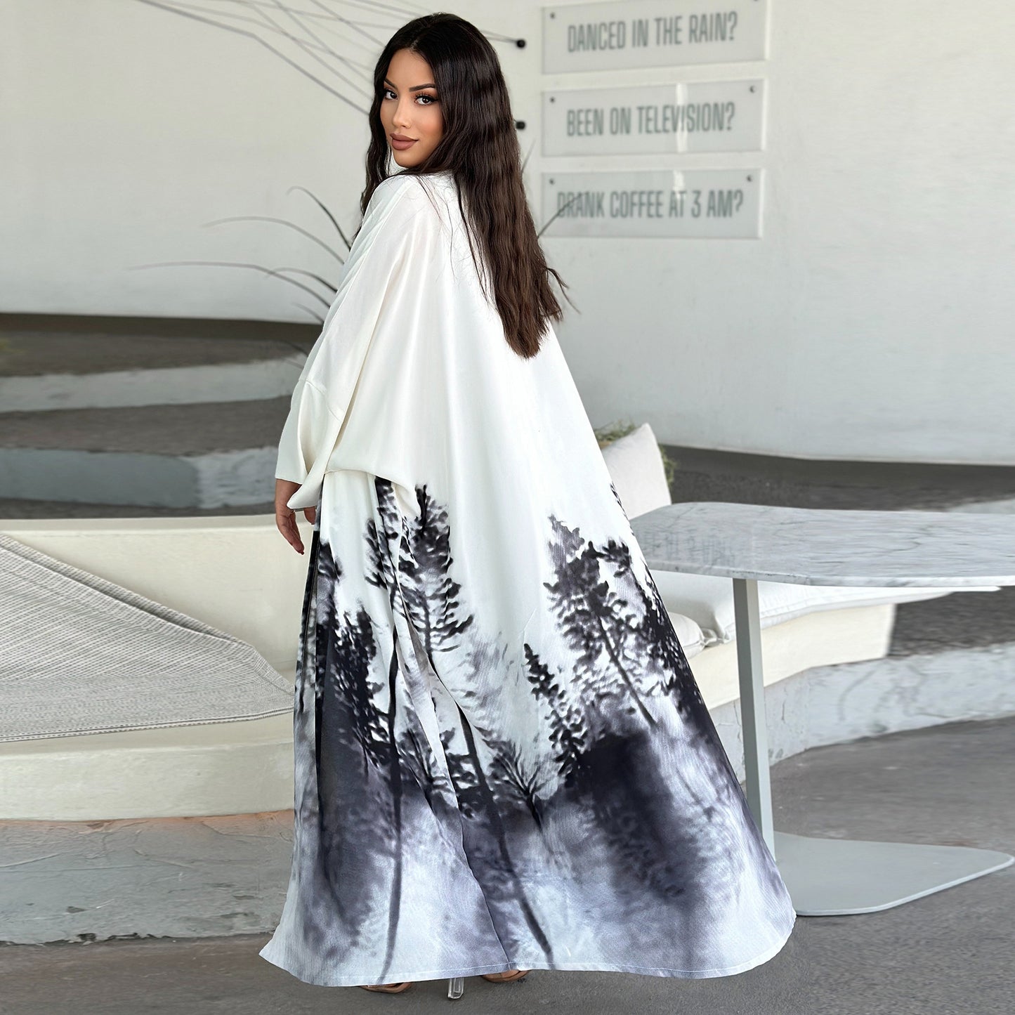 MS558# Middle East 2024 Summer Muslim Clothing Fashion Tie-Dye Cape European and American Abaya Cardigan Dress