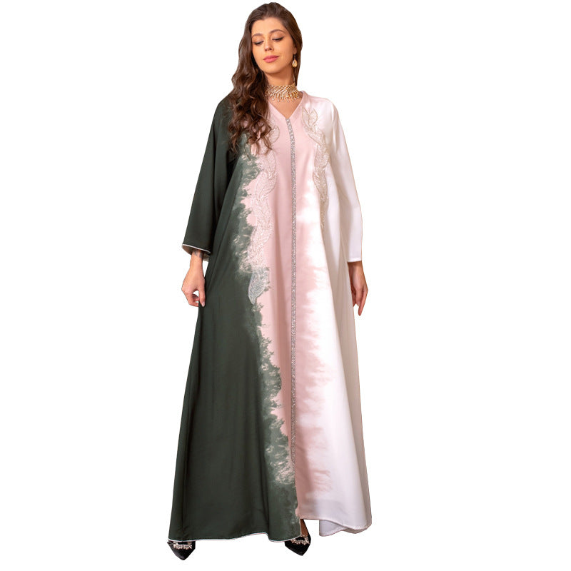 MS430#Muslim abaya clothing beaded embroidered tie-dyed rhinestone robe