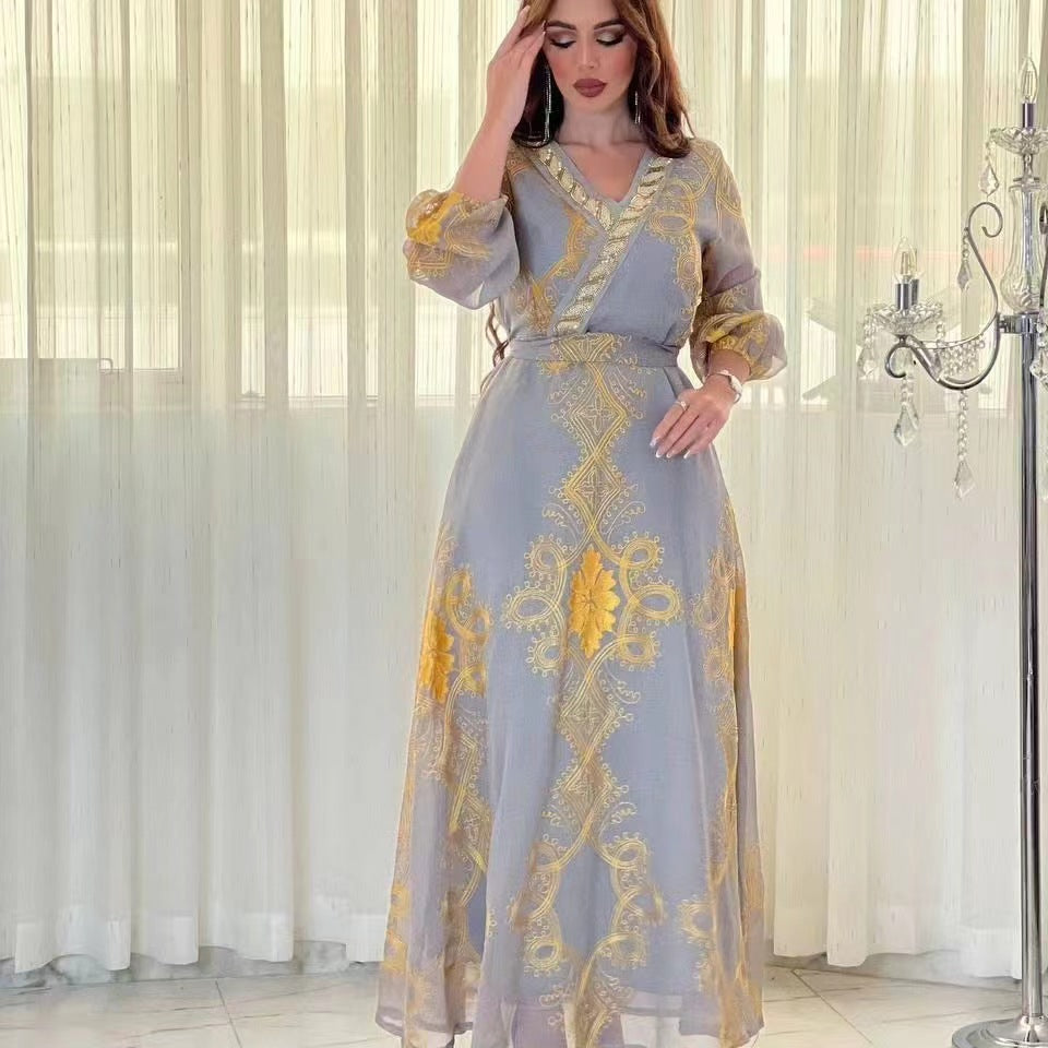 MS320#Muslim fashion women's gauze embroidered robe