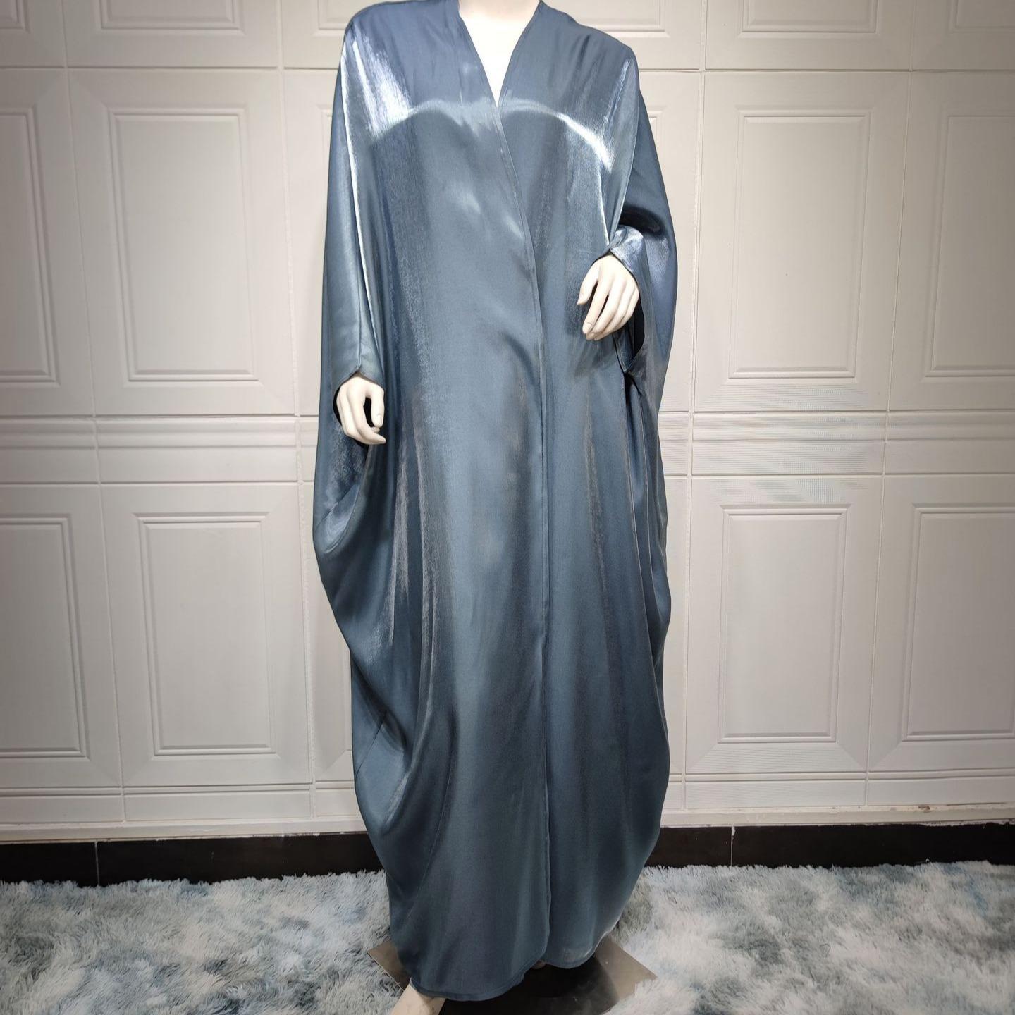 MS303# Muslim fashion bright silk Satin solid color Batsleeve robe European and American plus size women's wear