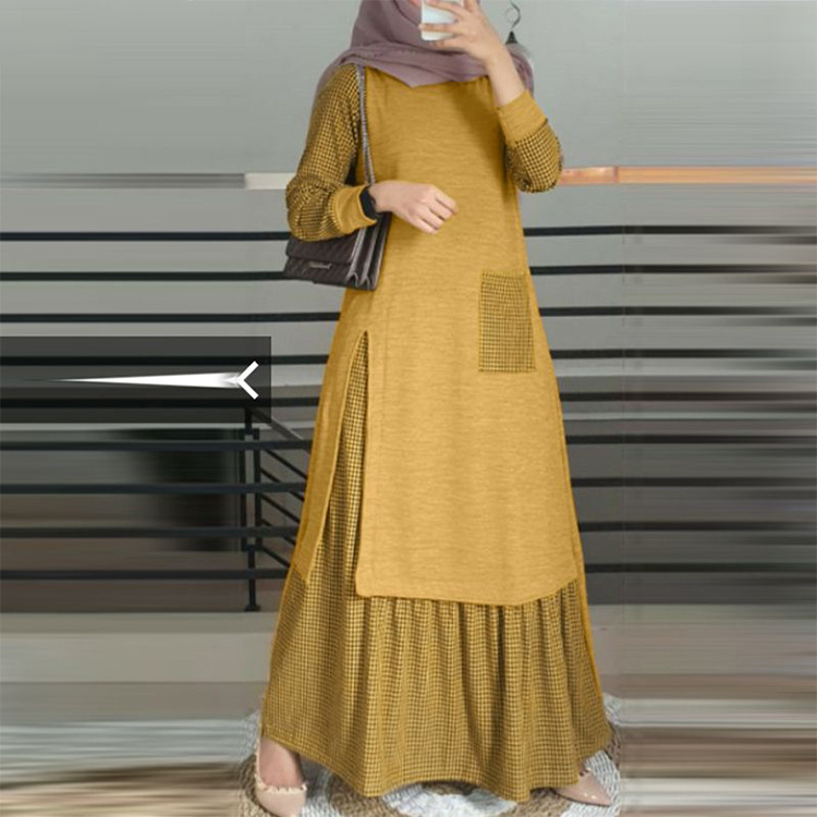 MS340#Temperament women's pullover long sleeve round neck big swing robe