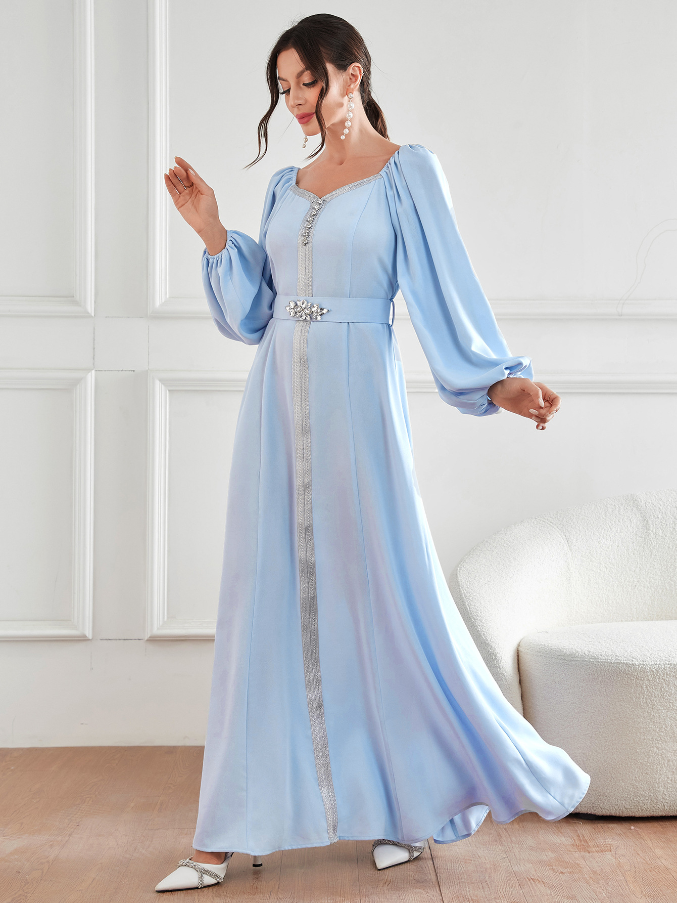 MS352#Muslim fashion women's high-waisted nail diamond robe