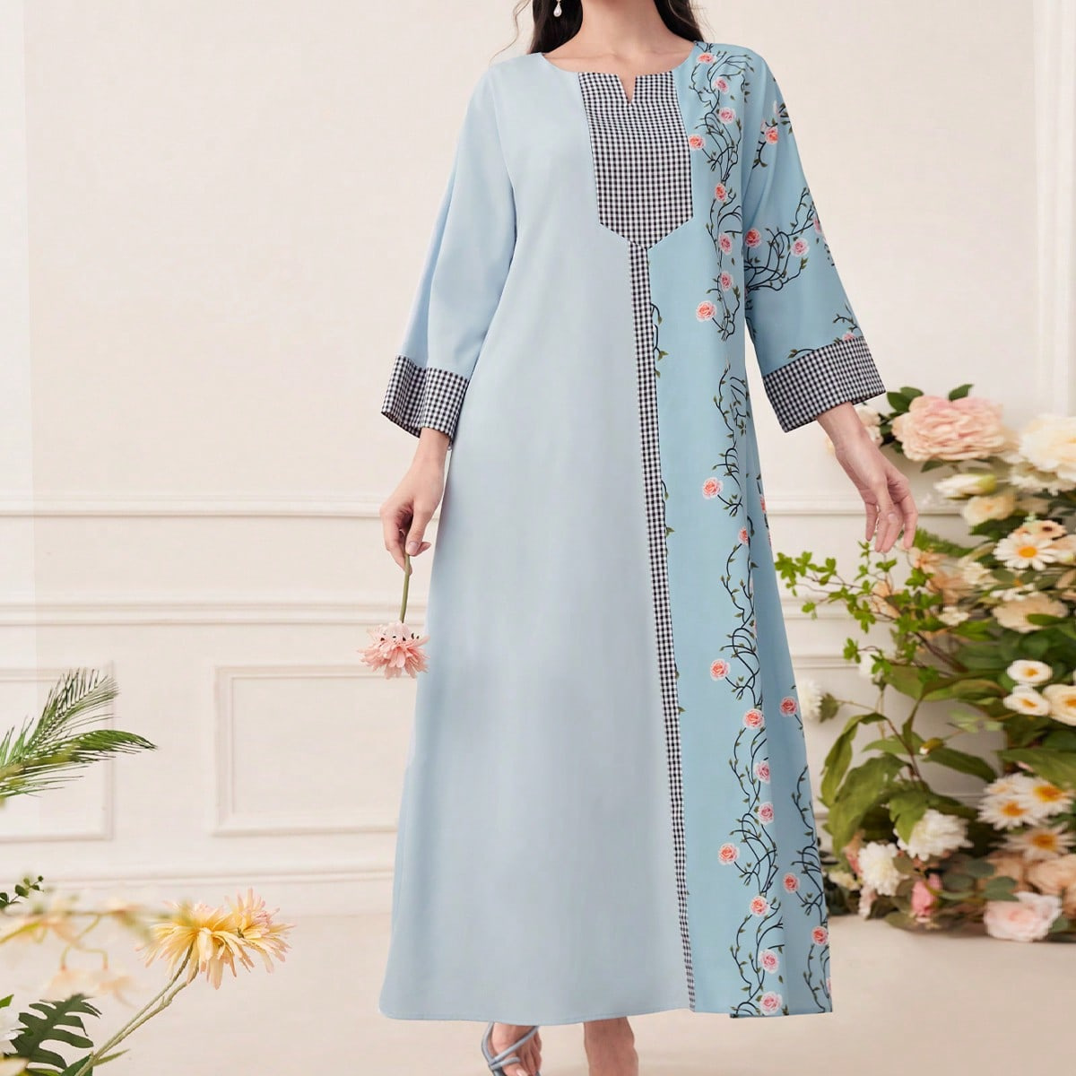 MS353#Muslim fashion patchwork print regular sleeve robe