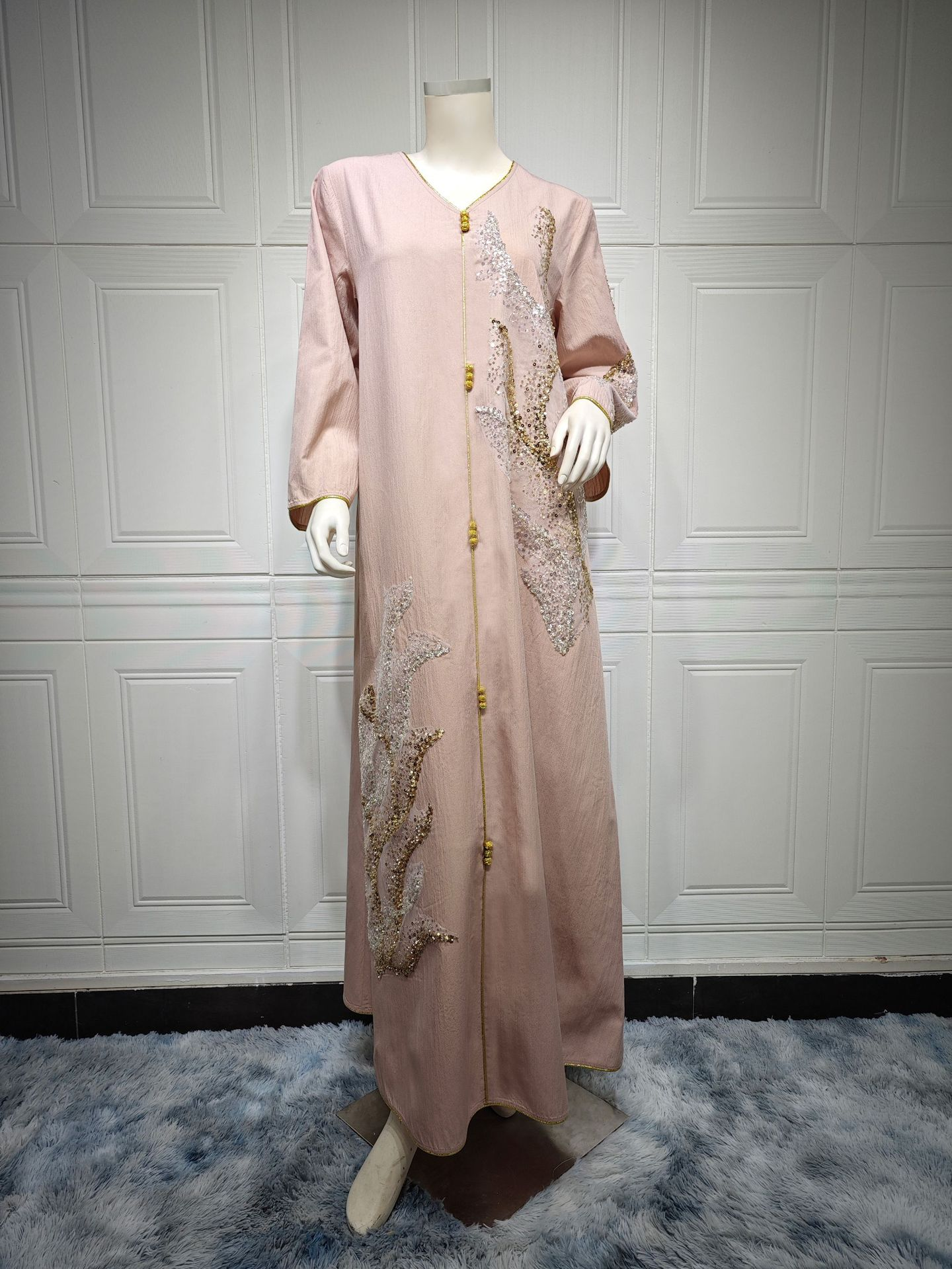 MS333#Long sleeve beadwork embroidered loose robe for Muslim women