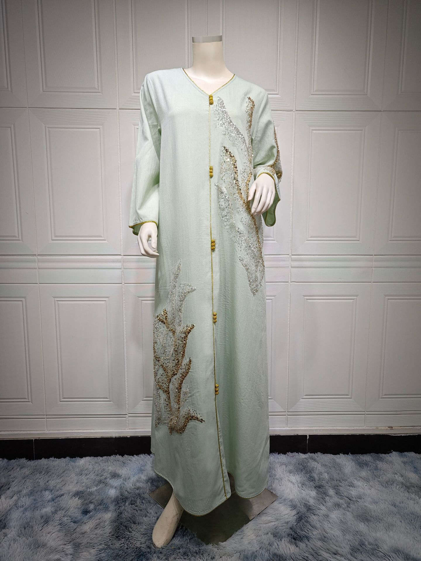 MS333#Long sleeve beadwork embroidered loose robe for Muslim women