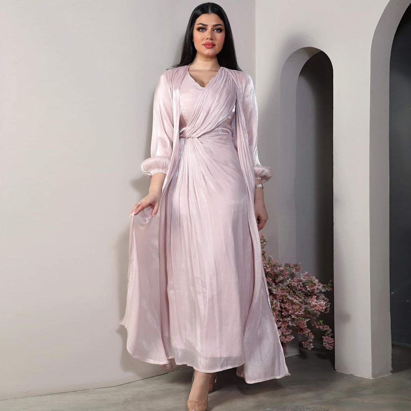 MS337#modest sparkles robe in abaya two-piece set