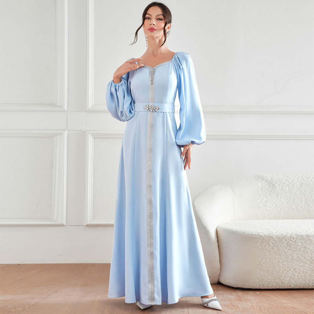 MS352#Muslim fashion women's high-waisted nail diamond robe