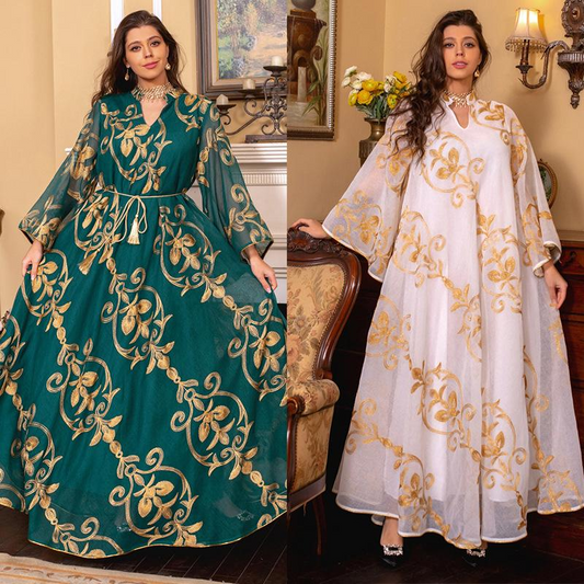 MS308# Arab Dubai embroidery mesh dress European Muslim party dinner fashion evening dress