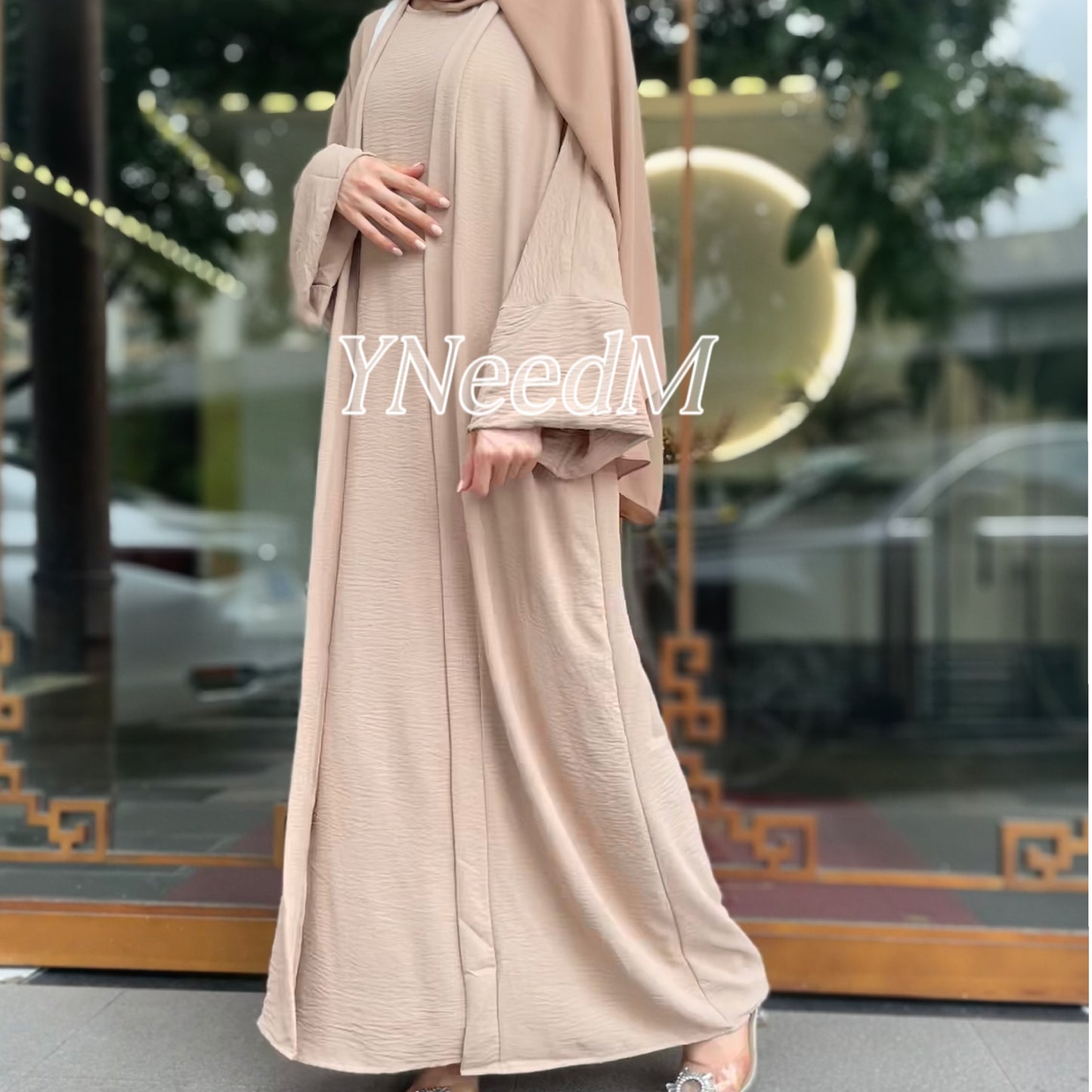 MS080#Modest crepe abaya set sleeveless inner(crepe)