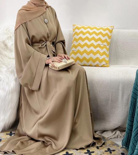 MS024#Modest fashion shiny satin abaya (No pockets) (Satin)