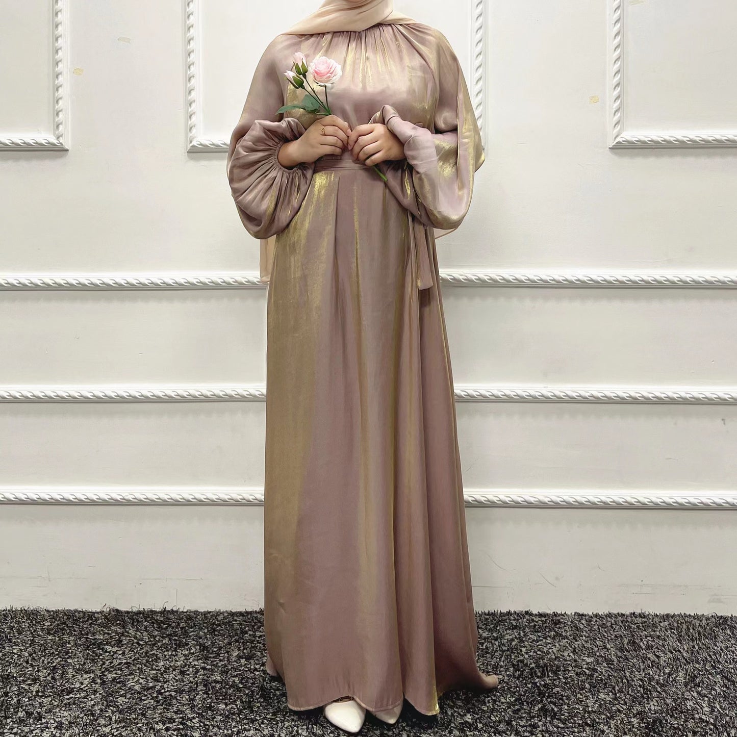 MS061#elegant shiny abaya light weight(a bit see thru)