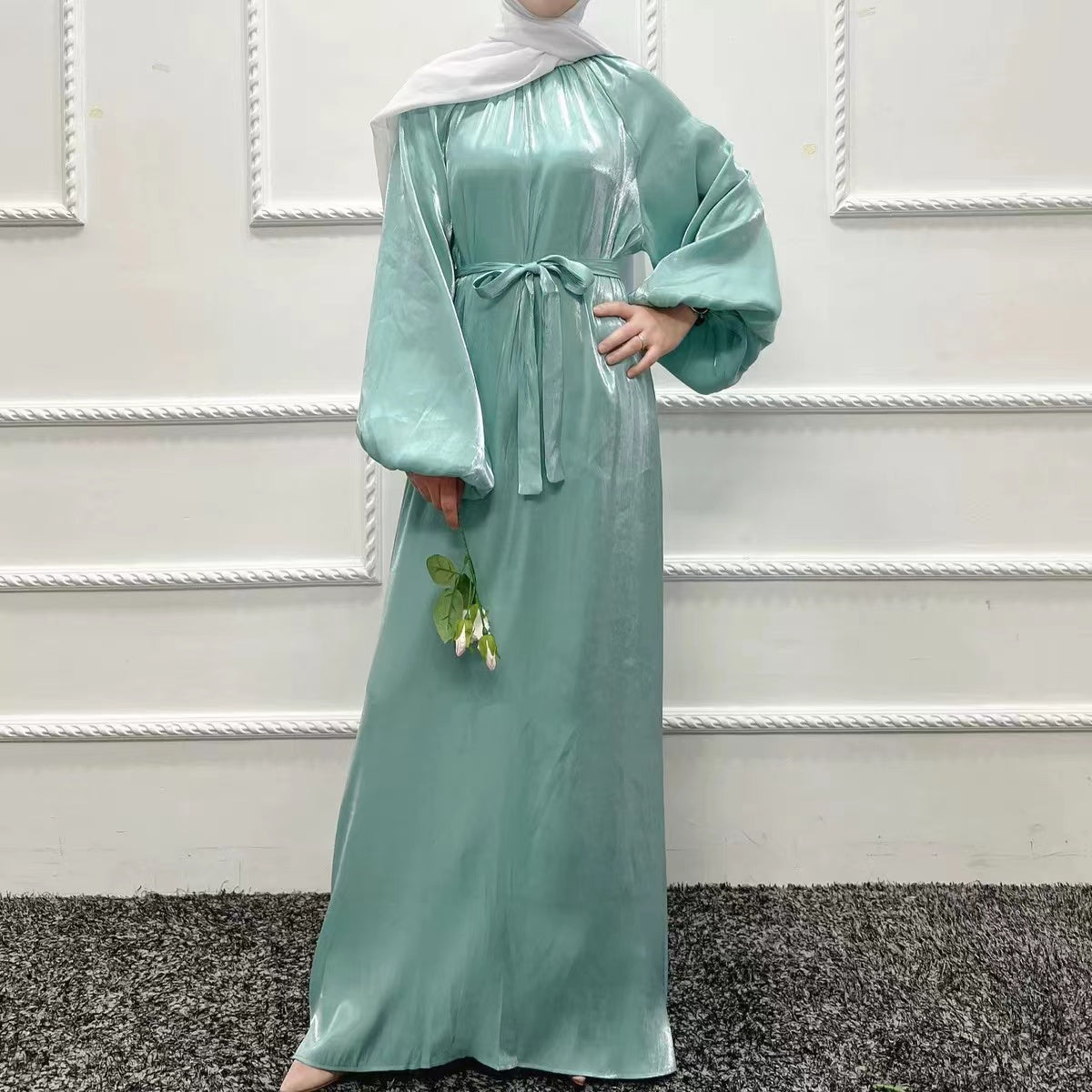 MS061#elegant shiny abaya light weight(a bit see thru)