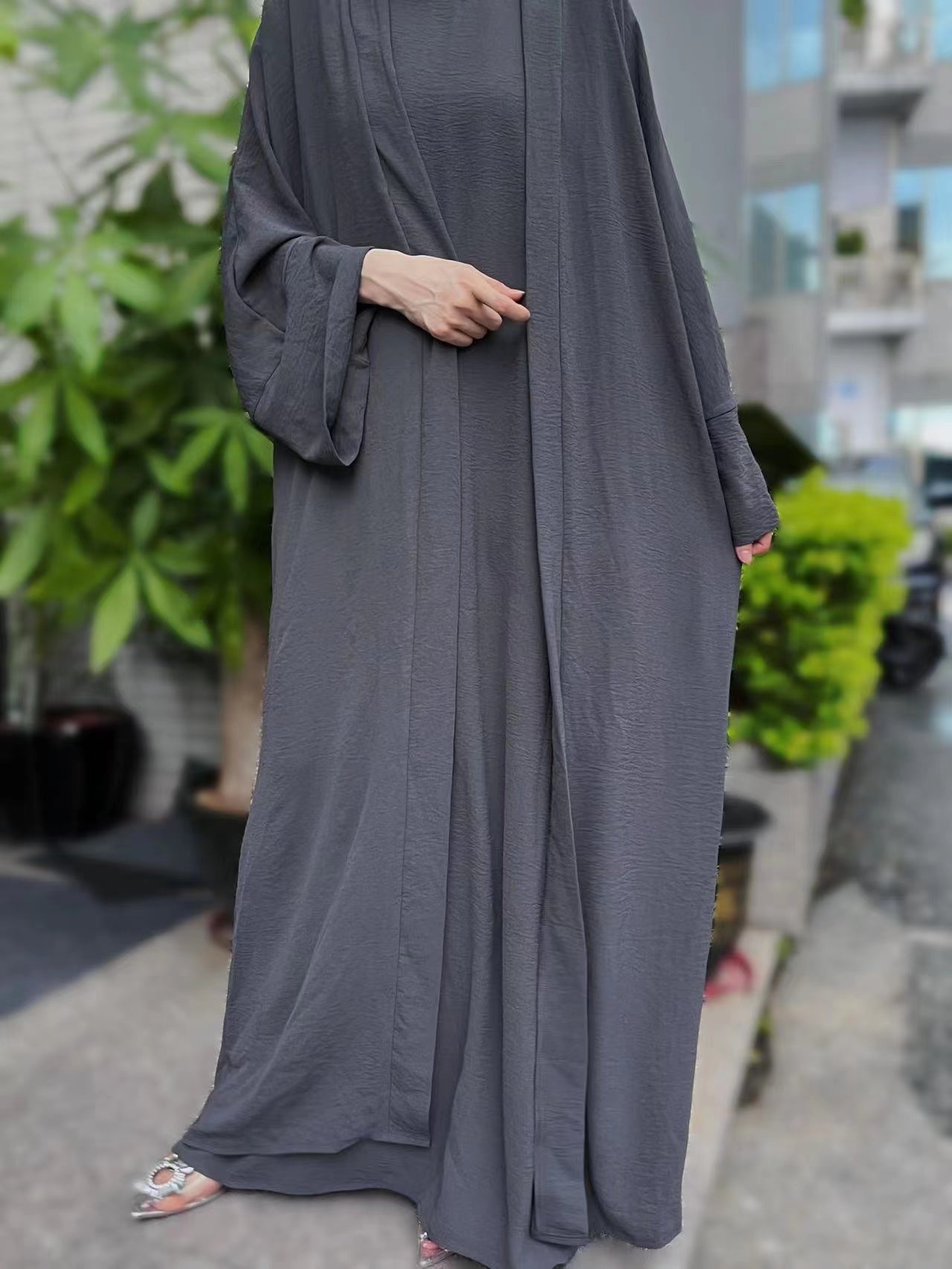 MS080#Modest crepe abaya set sleeveless inner(crepe)