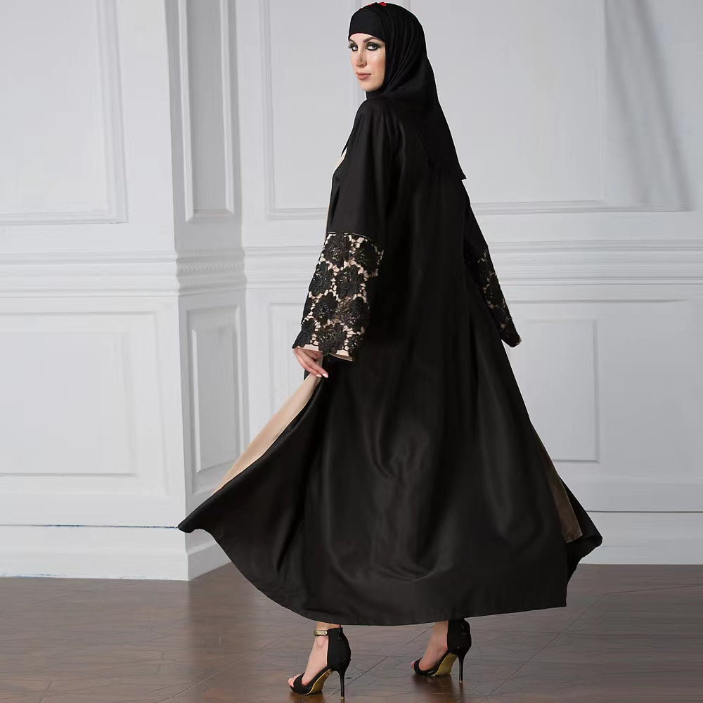 MS199#Muslim Lace Cuff Patch Dress