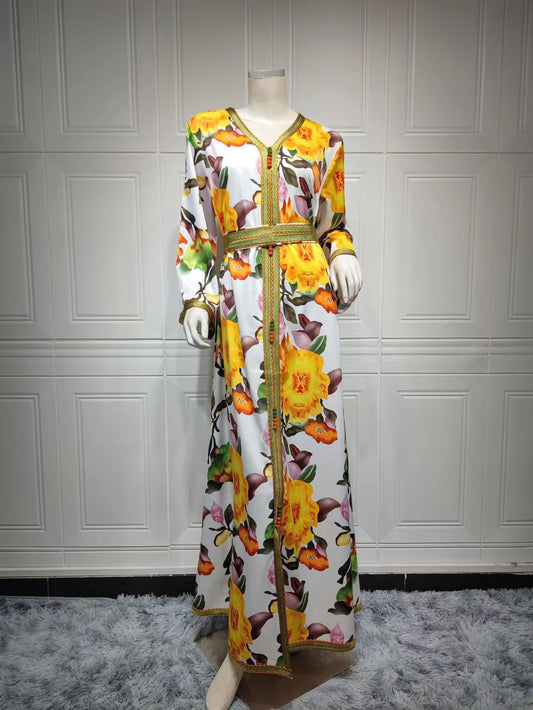 MS204#Muslim printed belt dress