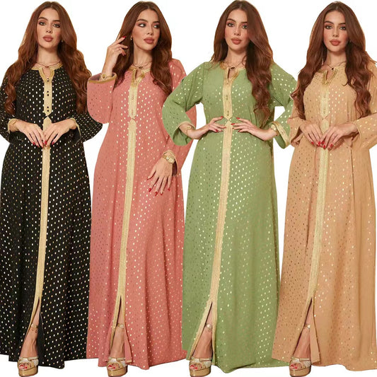 MS205#Muslim women's lace gilded dress