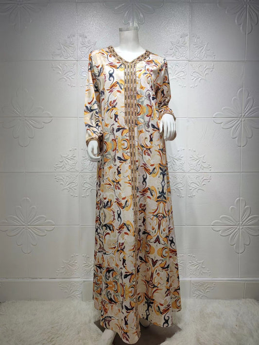 MS206#Muslim printed belt dress